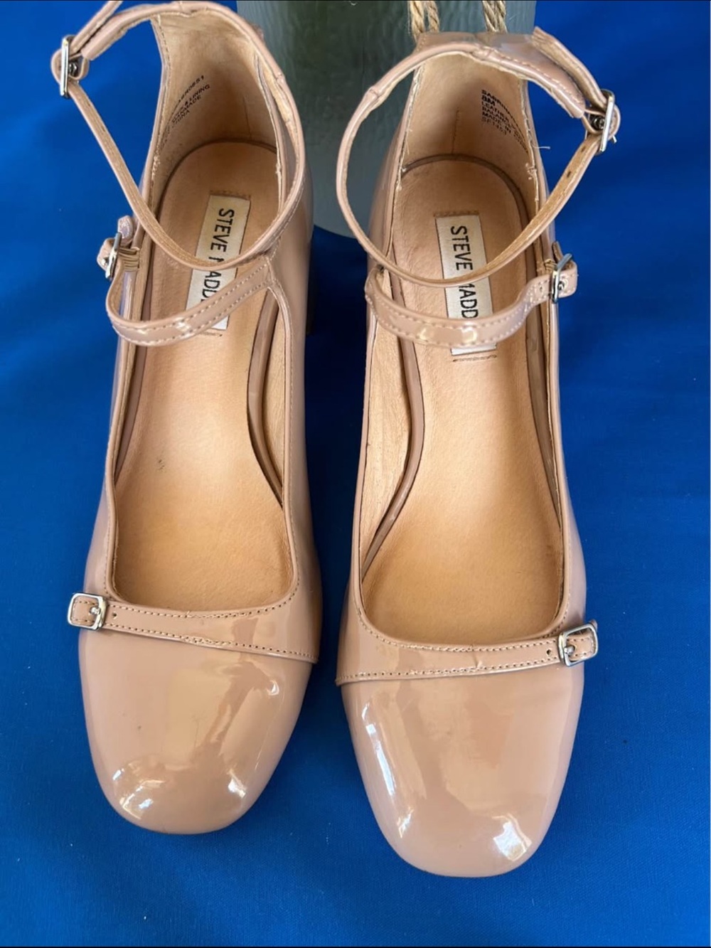 Steve Madden Nude Patent Mary Jane Block Heel Pumps - Picture 2 of 5